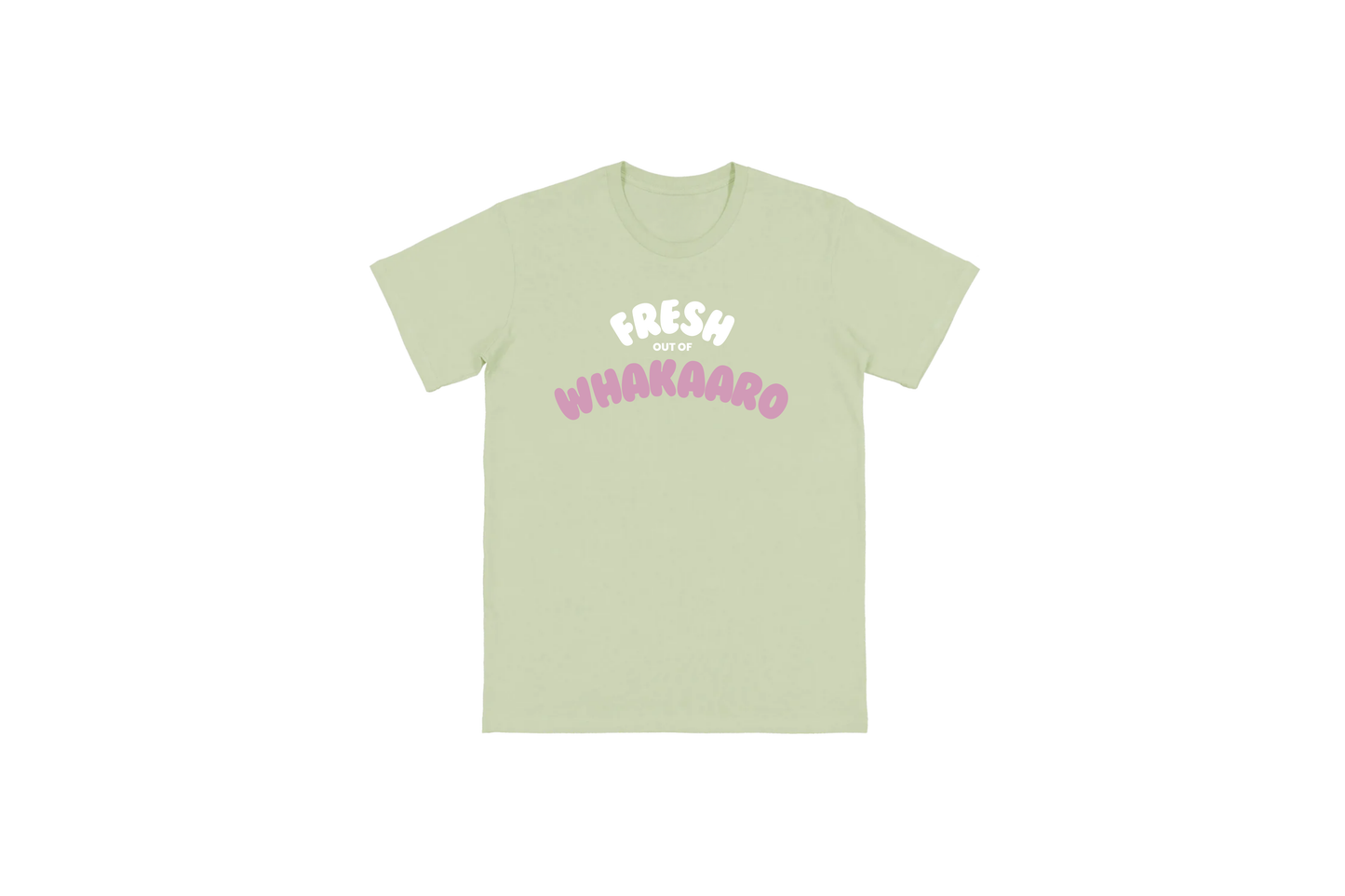Flat lay of the FRESH OUT OF WHAKAARO T-SHIRT – unisex, soft cotton T-shirt designed for everyday NZ comfort.