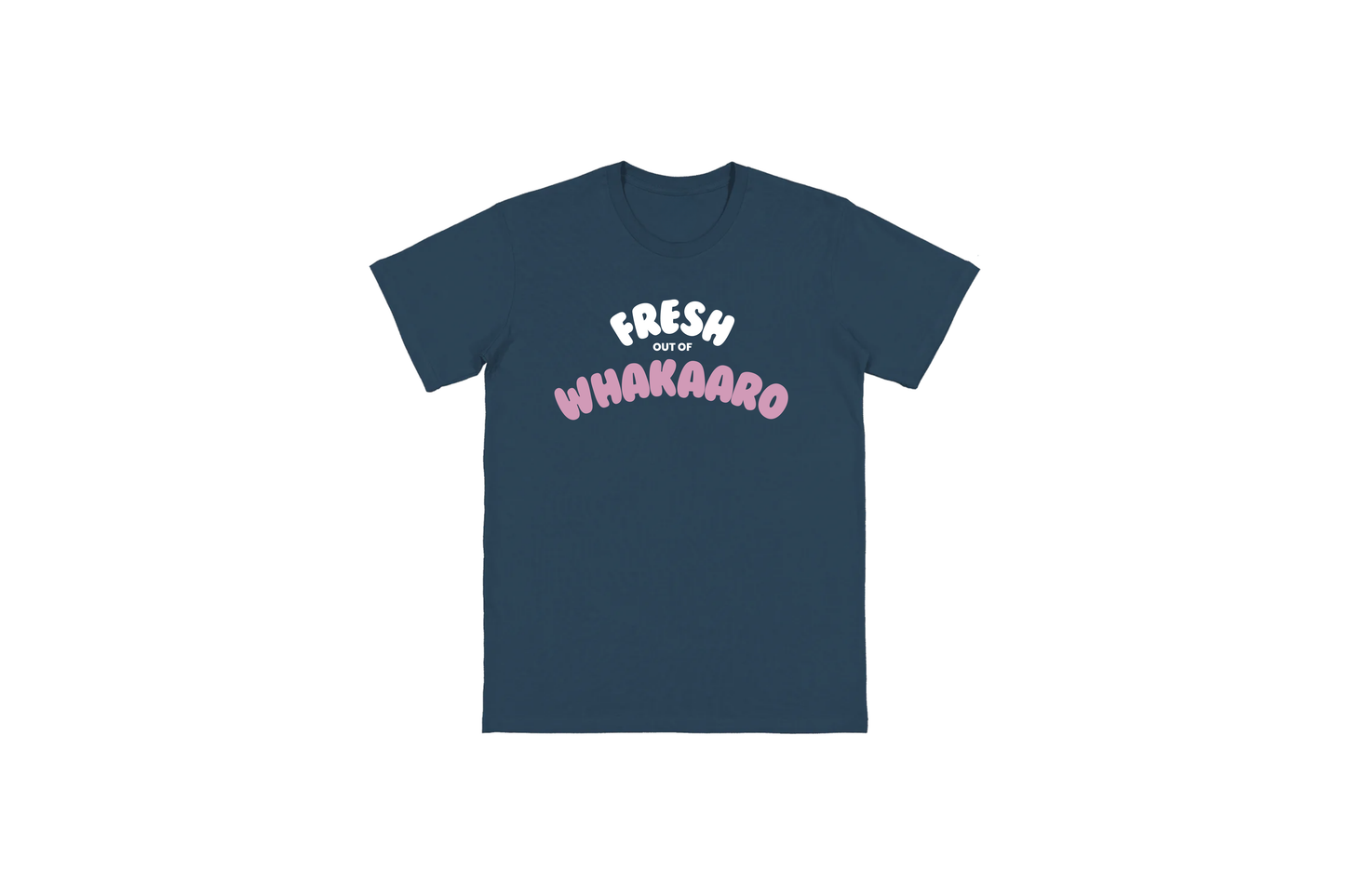 Flat lay of the FRESH OUT OF WHAKAARO T-SHIRT – unisex, soft cotton T-shirt designed for everyday NZ comfort.