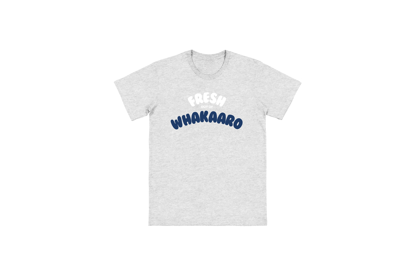 Flat lay of the FRESH OUT OF WHAKAARO T-SHIRT – unisex, soft cotton T-shirt designed for everyday NZ comfort.