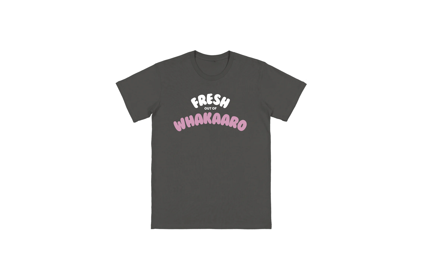 Flat lay of the FRESH OUT OF WHAKAARO T-SHIRT – unisex, soft cotton T-shirt designed for everyday NZ comfort.