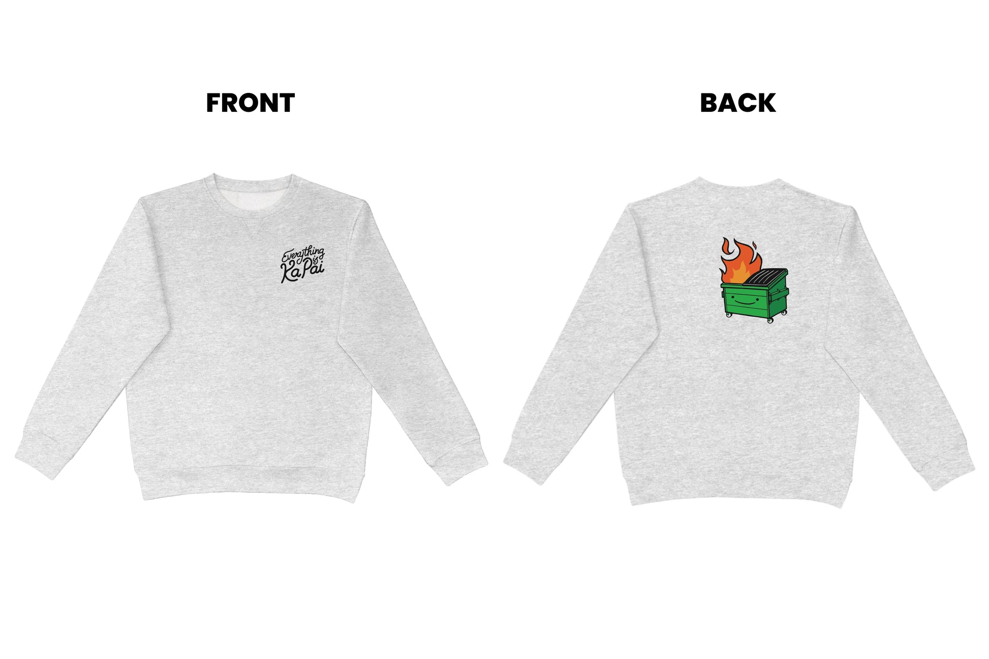 Flat lay of the Everything is Ka Pai crewneck – unisex, Māori-inspired cotton/polyester hoodie for everyday NZ wear.