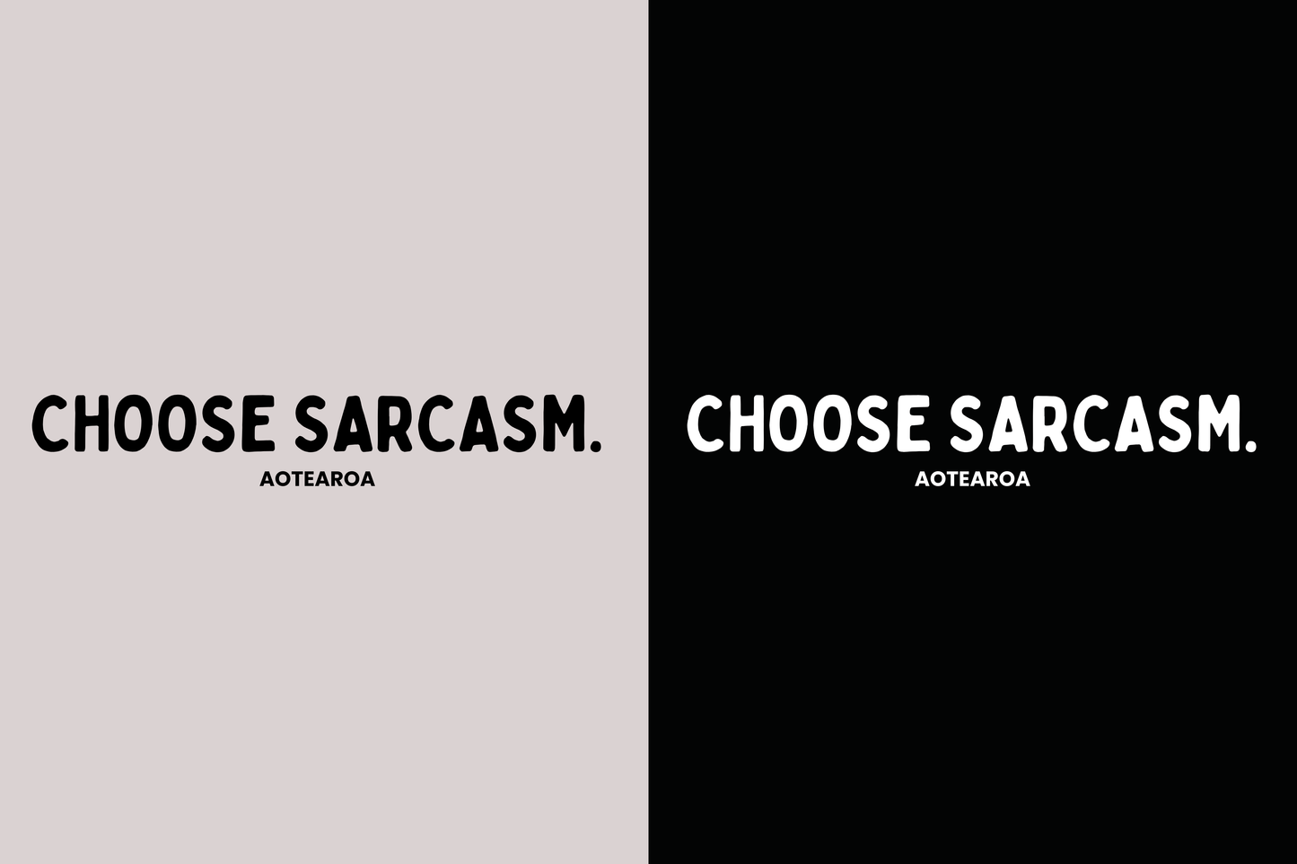Design for the HINT OF SARCASM T-shirt in black with white text and grey with black text, part of our Māori men's and women's clothing NZ collection.