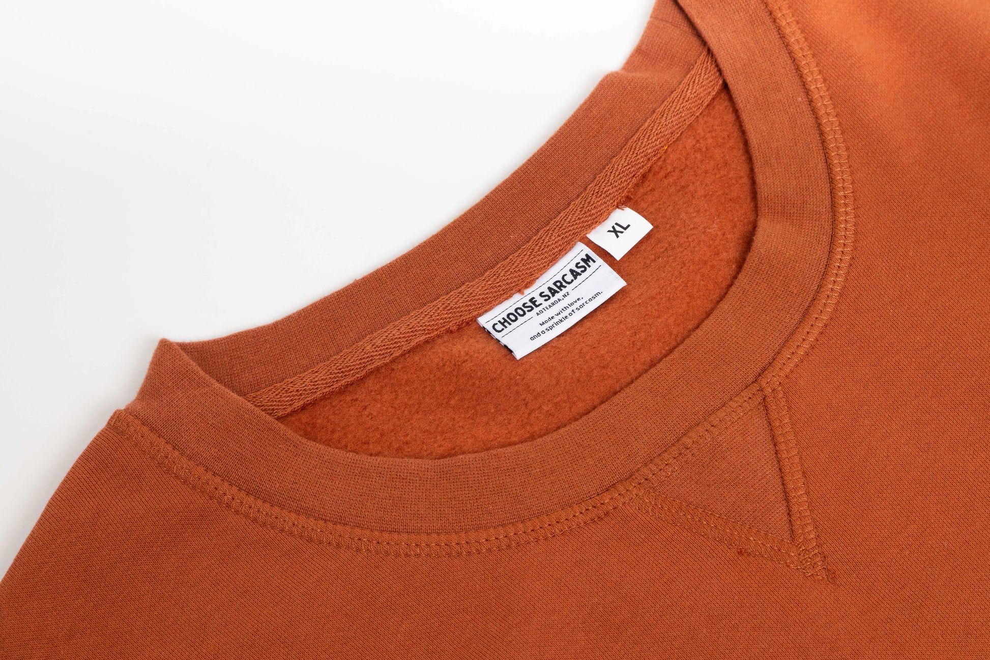 Close up of crewneck stitching