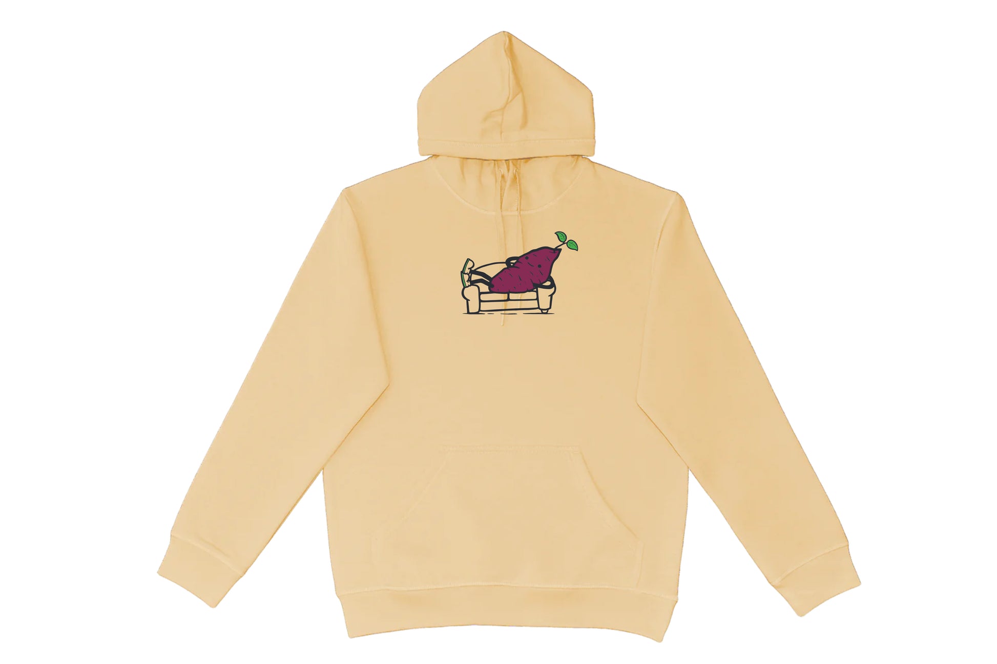 Flat lay of the Couch Kūmara Hoodie – unisex, Māori-inspired cotton/polyester hoodie for everyday NZ wear.