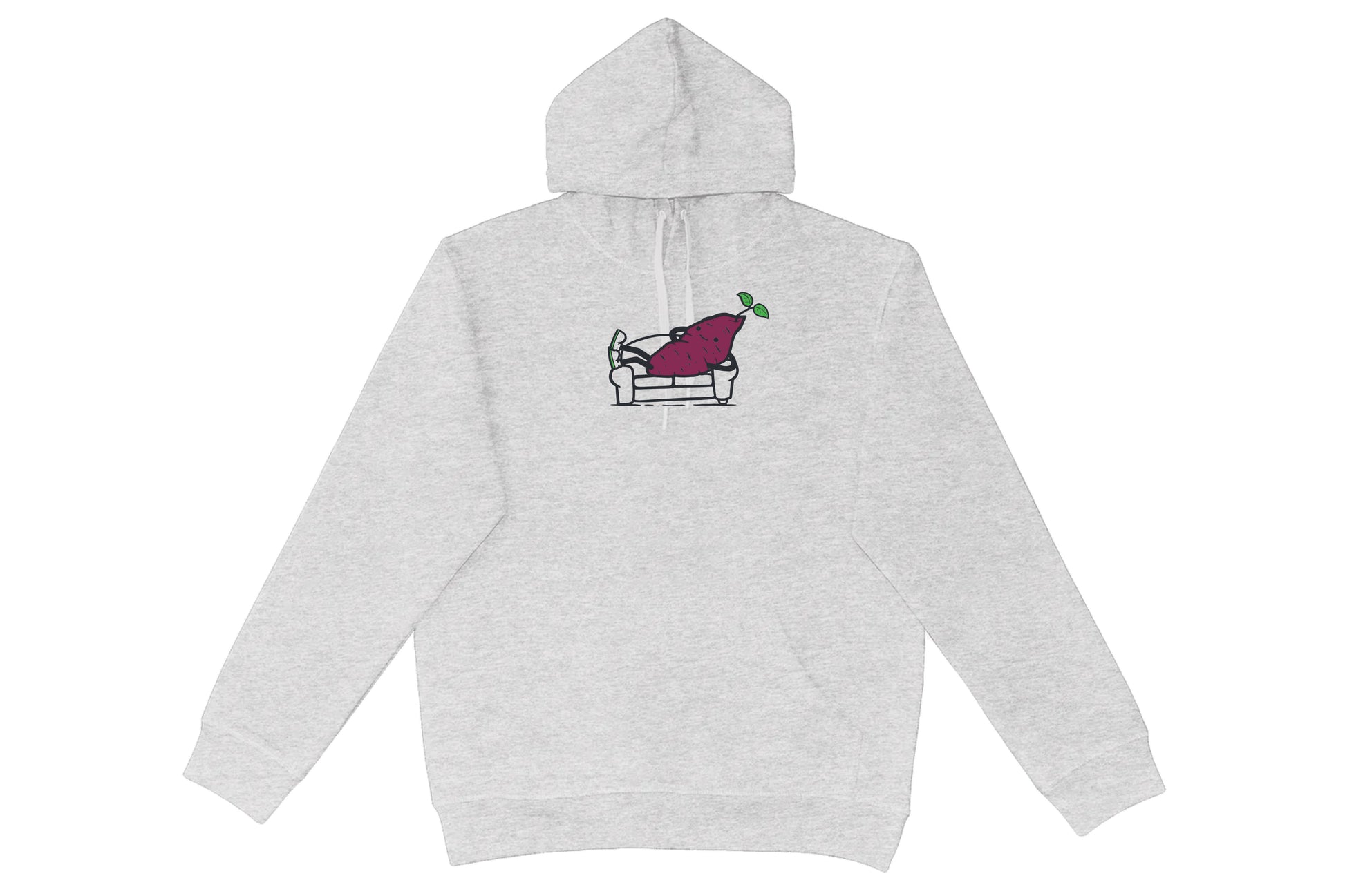 Flat lay of the Couch Kūmara Hoodie – unisex, Māori-inspired cotton/polyester hoodie for everyday NZ wear.