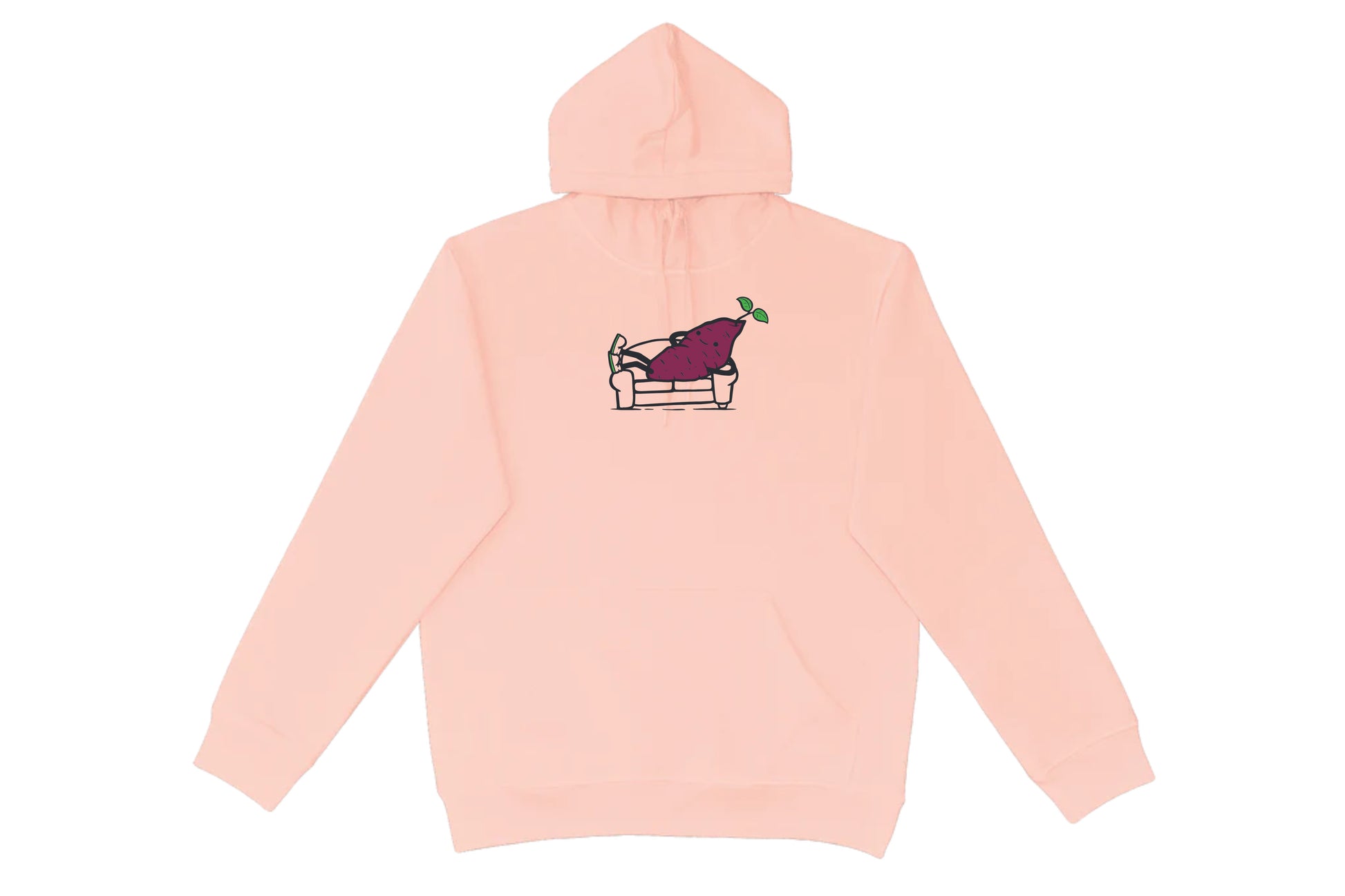 Flat lay of the Couch Kūmara Hoodie – unisex, Māori-inspired cotton/polyester hoodie for everyday NZ wear.