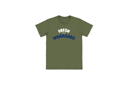 Flat lay of the FRESH OUT OF WHAKAARO T-SHIRT – unisex, soft cotton T-shirt designed for everyday NZ comfort.