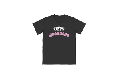 Flat lay of the FRESH OUT OF WHAKAARO T-SHIRT – unisex, soft cotton T-shirt designed for everyday NZ comfort.