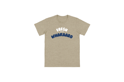 Flat lay of the FRESH OUT OF WHAKAARO T-SHIRT – unisex, soft cotton T-shirt designed for everyday NZ comfort.