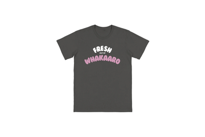Flat lay of the FRESH OUT OF WHAKAARO T-SHIRT – unisex, soft cotton T-shirt designed for everyday NZ comfort.