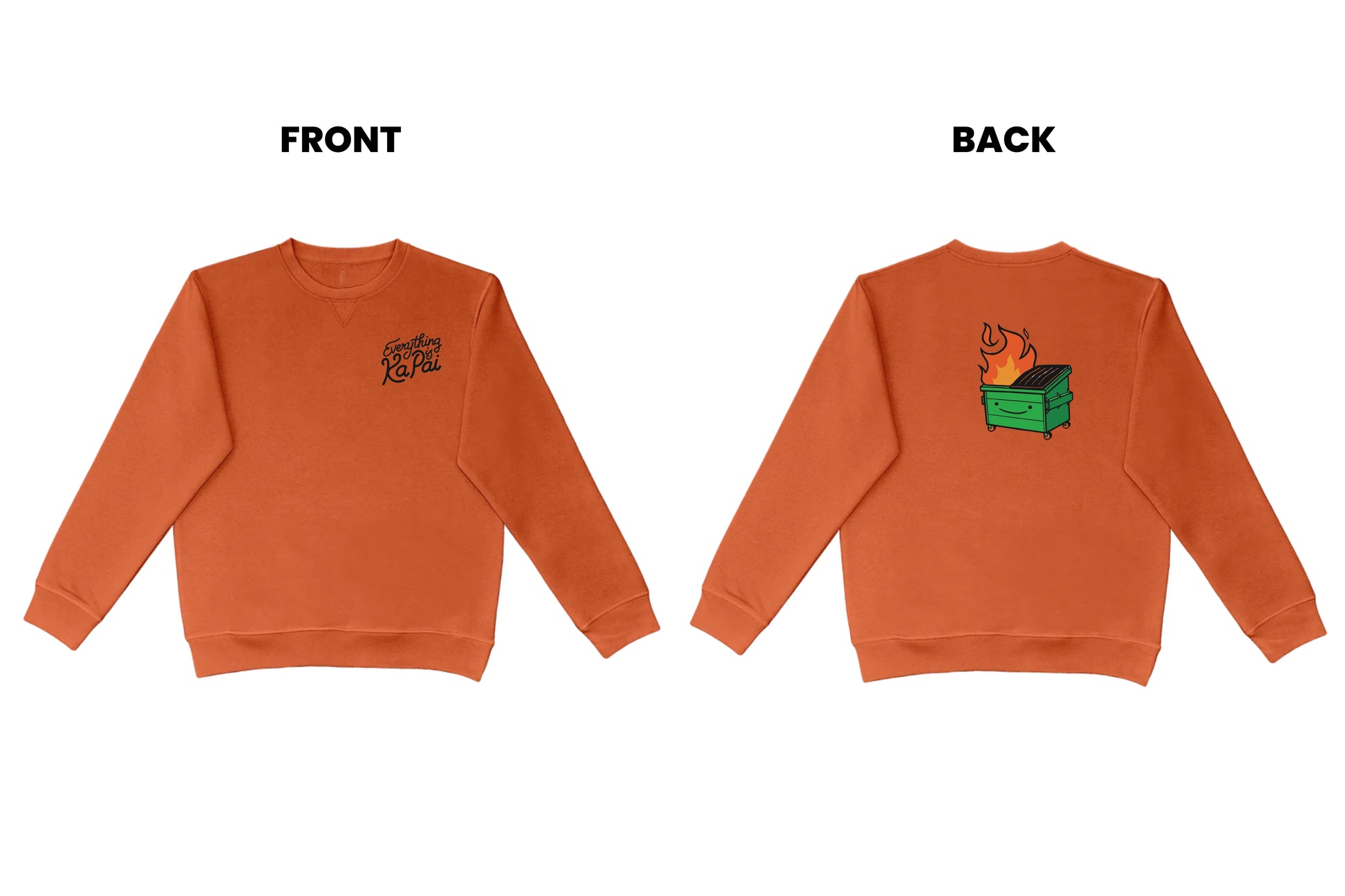 Flat lay of the Everything is Ka Pai crewneck – unisex, Māori-inspired cotton/polyester hoodie for everyday NZ wear.