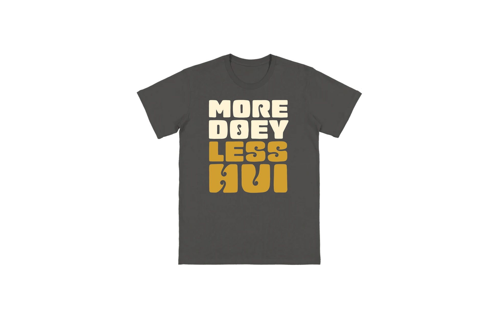 Flat lay of the More Doey Less Hui tee – unisex, Māori-inspired cotton/polyester hoodie for everyday NZ wear.
