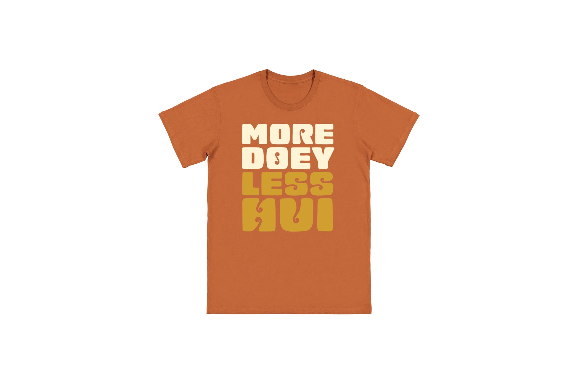 Flat lay of the More Doey Less Hui tee – unisex, Māori-inspired cotton/polyester hoodie for everyday NZ wear.