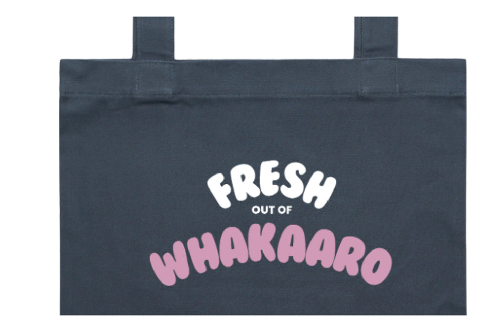Flat lay of the Fresh out of Whakaaro Tote Bag – durable, eco-friendly, and designed for everyday errands or mahi. Perfect for carrying kai, gear, or your mental baggage.