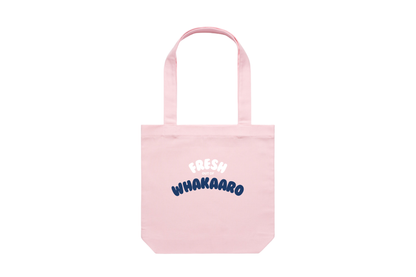 Flat lay of the FRESH OUT OF WHAKAARO tote bag, part of our Māori clothing and accessories for women and men.