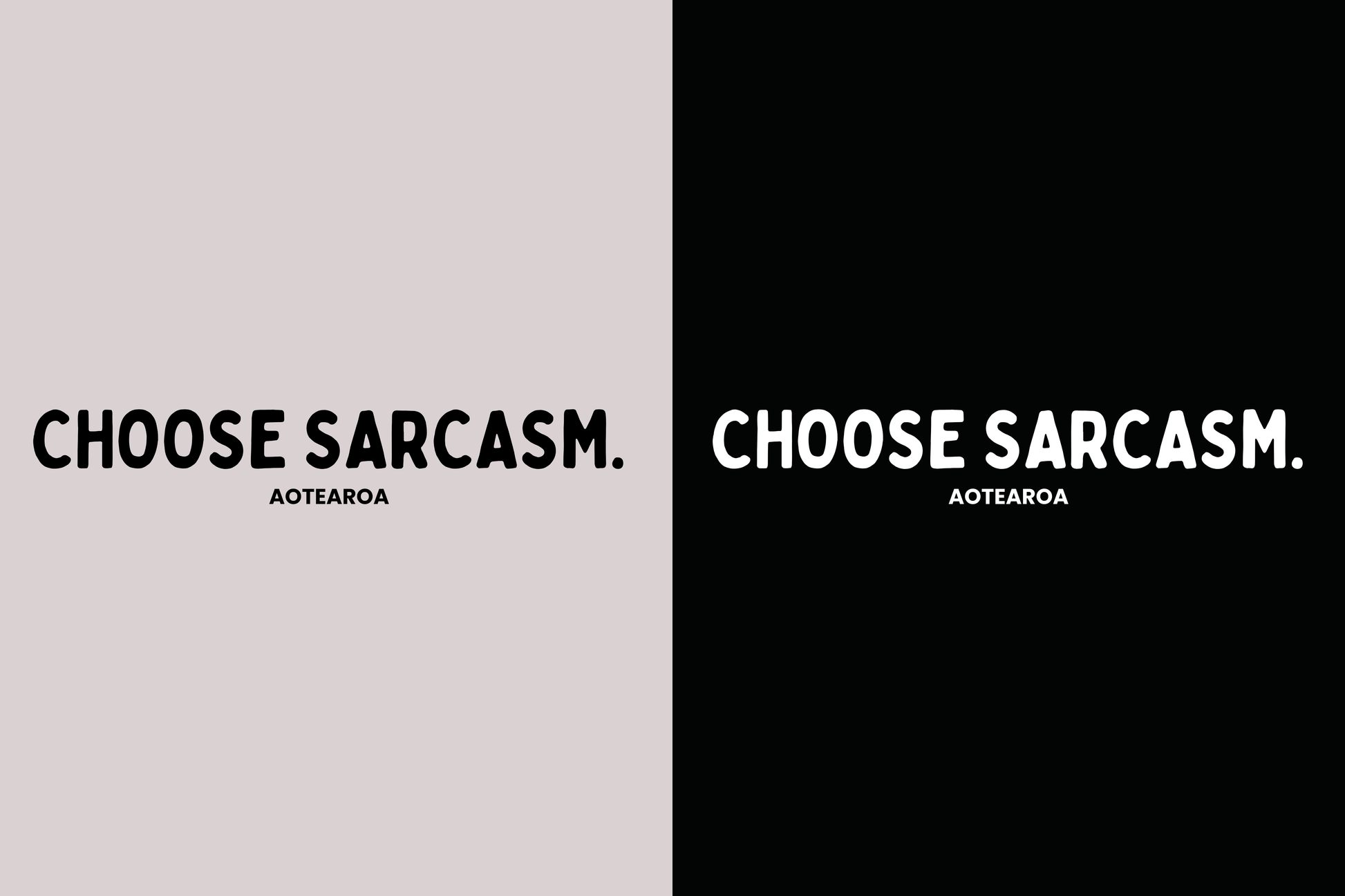 Design for the HINT OF SARCASM T-shirt in black with white text and grey with black text, part of our Māori men's and women's clothing NZ collection.