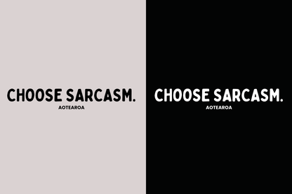Design for the HINT OF SARCASM T-shirt in black with white text and grey with black text, part of our Māori men's and women's clothing NZ collection.