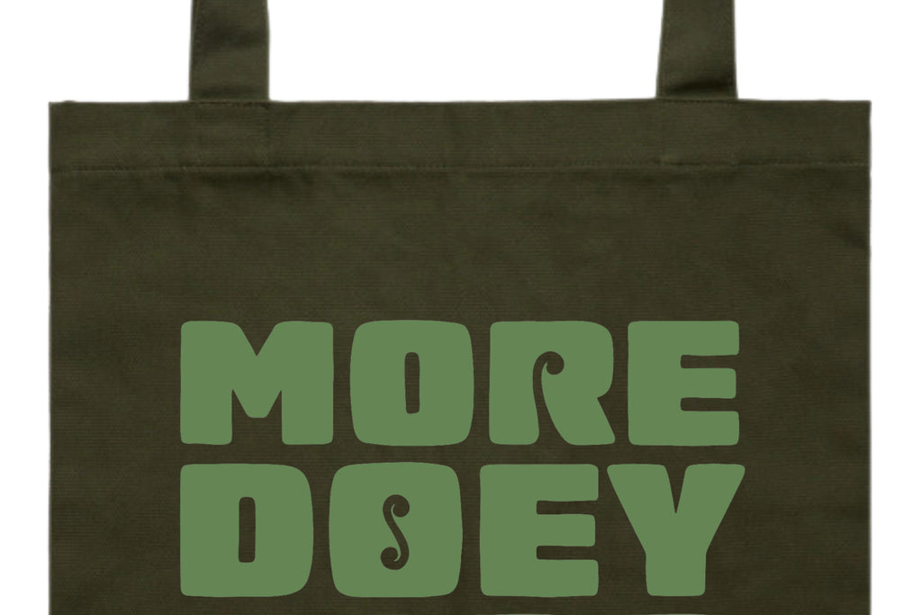 Flat lay of the More Doey, Less Hui Tote Bag – durable, eco-friendly, and designed for everyday errands or mahi. Perfect for carrying kai, gear, or your mental baggage.